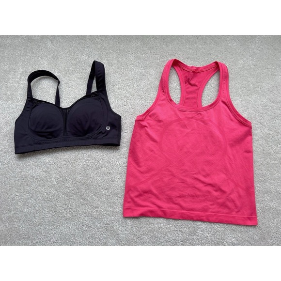 lululemon athletica Tops - Lululemon Swiftly Tech Racerback Tank Pink 6 + Ta Ta Tamer Bra 36C Black